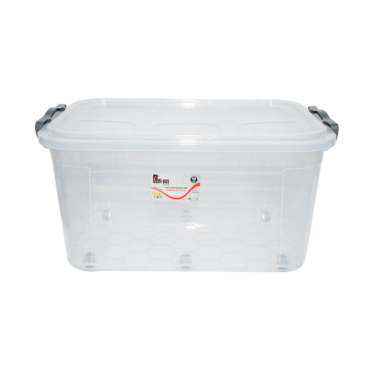 Cutie depozitare 50L cu capac si roti din plastic transparenta 400x630x320mm